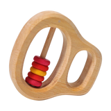 Das Klipp-Klapp Rot ist ein handgefertigtes Babyspielzeug aus geöltem Erlenholz mit natürlicher Maserung, ideal zum Greifen und zur Förderung der Feinmotorik, ausgestattet mit fünf beweglichen Holzscheibchen.