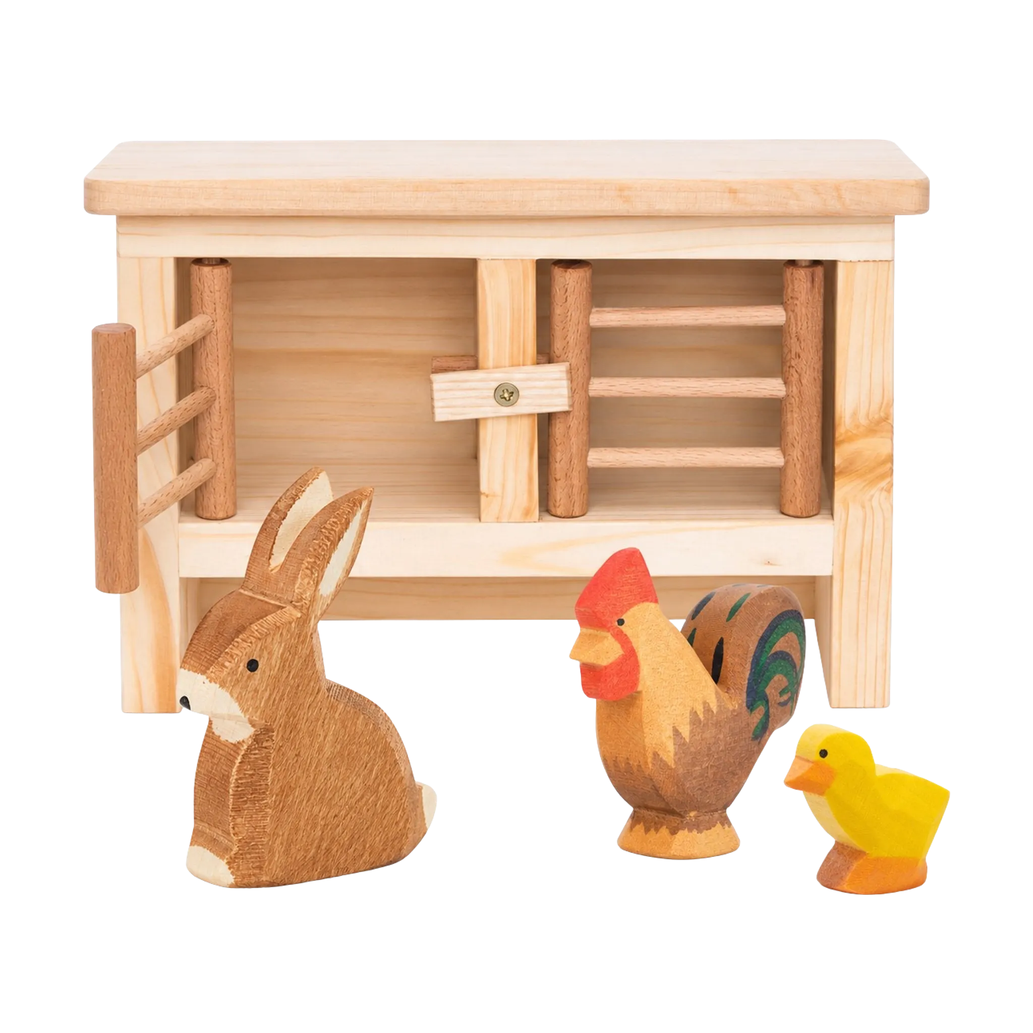 Set Hasenstall mit Stall, Hase, Küken und Hahn