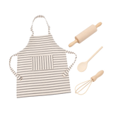 Set Kleine Backstube mit Schürze, Nudelholz, Kochlöffel und Schneebesen