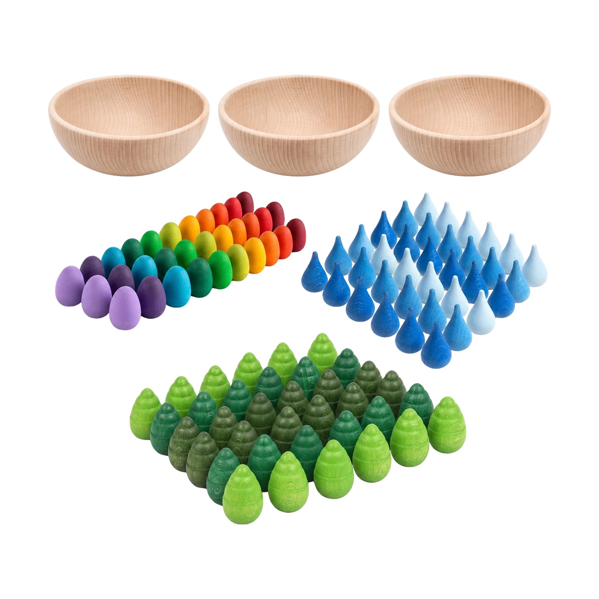 Mandala Starter mit bunten Holzteilen und runder Holzschale