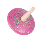 Bunter Glitzerkreisel aus Holz mit funkelnder Oberfläche
