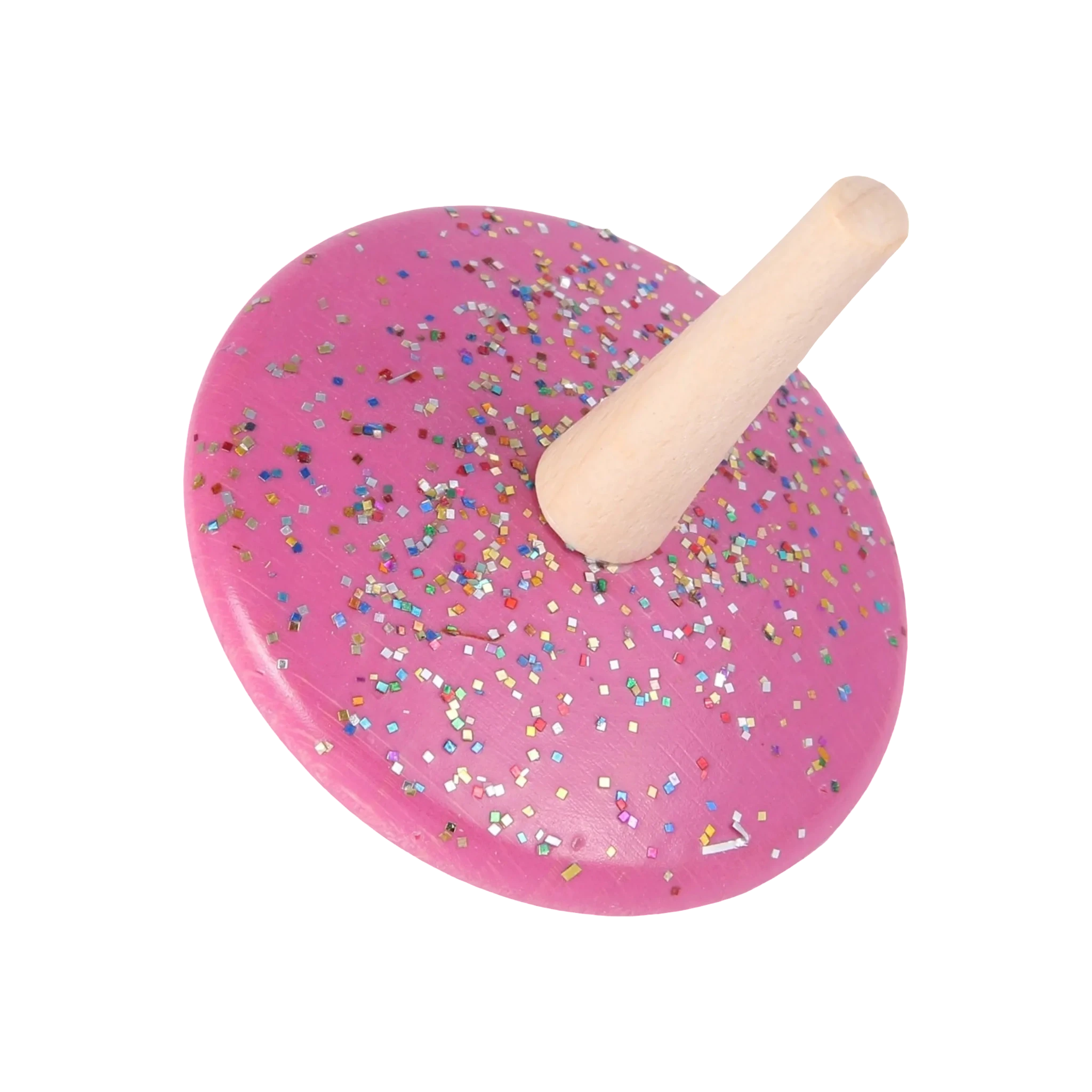 Bunter Glitzerkreisel aus Holz mit funkelnder Oberfläche