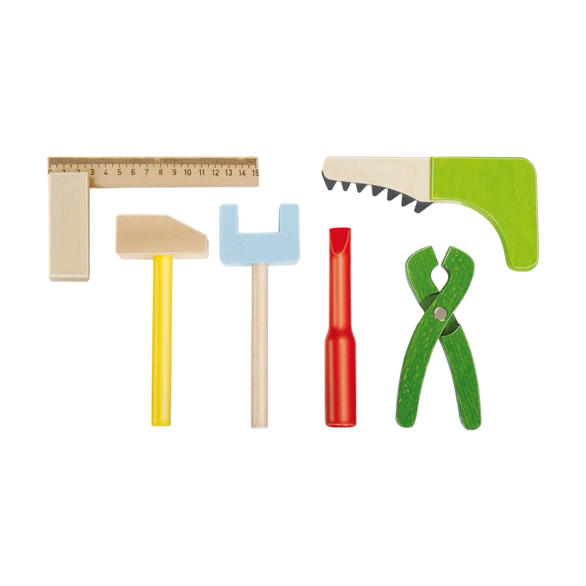 Werkzeugset Worky Tools mit sechs verschiedenen Holzwerkzeugen