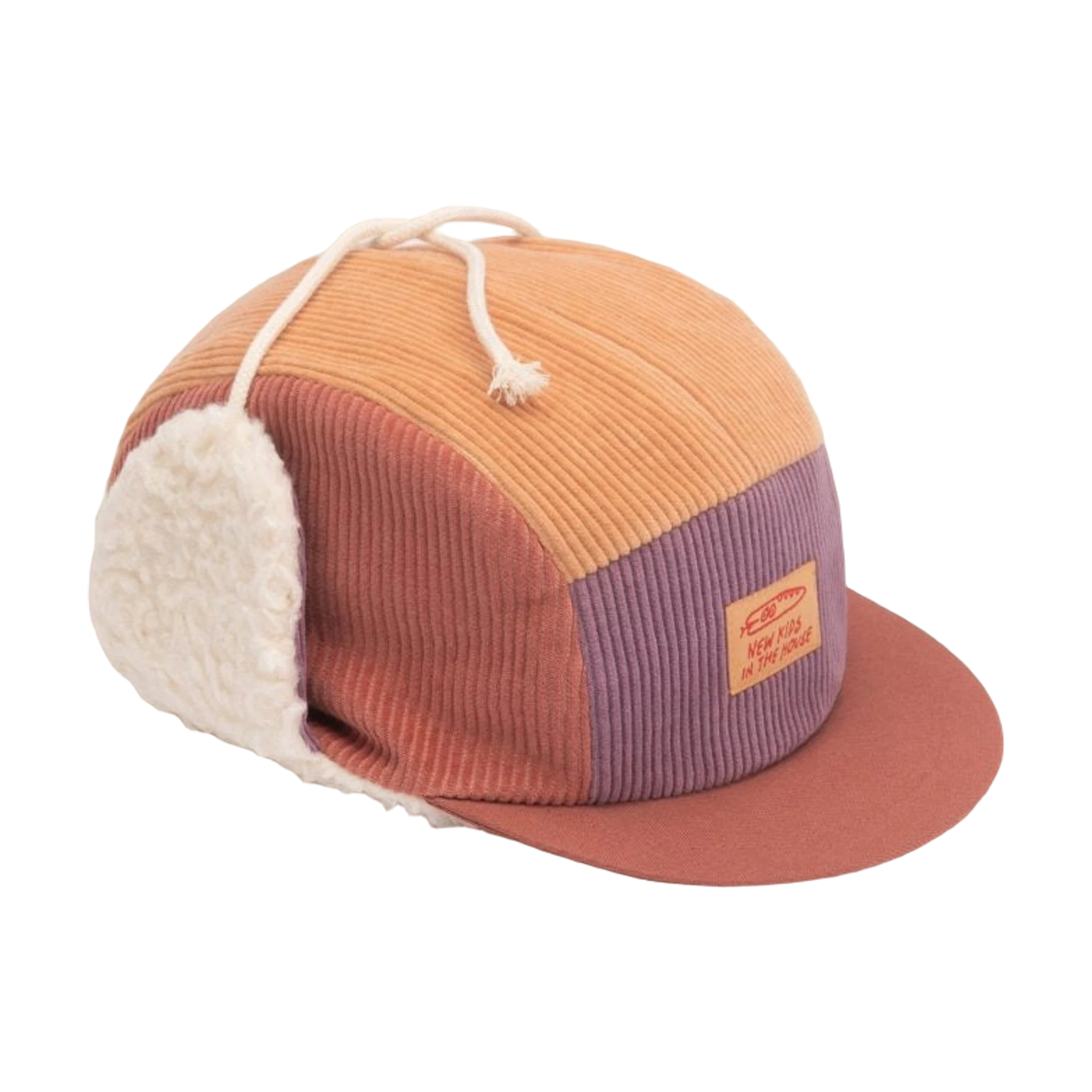 Wintermütze Robin cortina aus Cord in Flieder, Rot und Beige