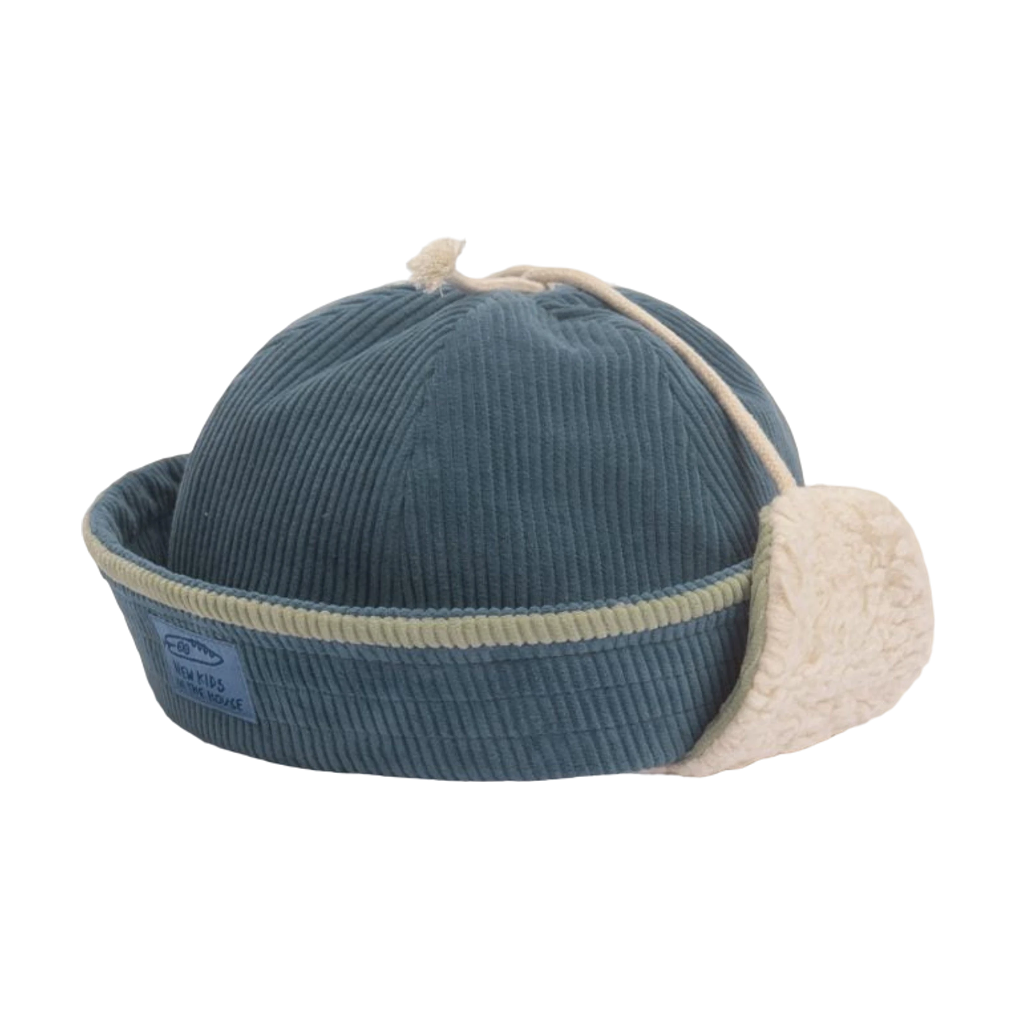 Wintermütze Jules arctic aus blauem Cord mit mintfarbenem Akzent