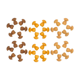 Freies Spiel: Mandala Mushroom, ein Set aus 36 handgefertigten, pilzförmigen Holzperlen in verschiedenen Brauntönen. Ideal für kreatives Spielen und Gestalten, aus nachhaltig bewirtschaftetem Holz gefertigt.