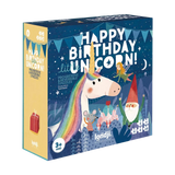 Puzzle: Happy Birthday Unicorn, eine Box mit fünf zauberhaften Wendepuzzles von Londji Barcelona, zeigt ein Regenbogeneinhorn, eine Maus, einen Gnom, eine Fee und eine Geburtstagstorte. Geeignet ab 3 Jahren.