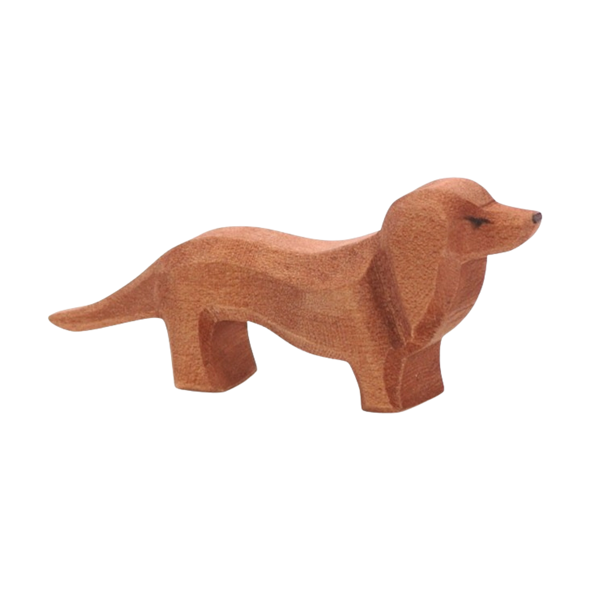 Holztier: Dackel – Handgeschnitzte, liebevoll bemalte Figur aus massivem Ahornholz, die den charakteristischen langen Körper und kurzen Beine eines Dackels zeigt. Perfekt für kreatives Spiel und Sammlungen.